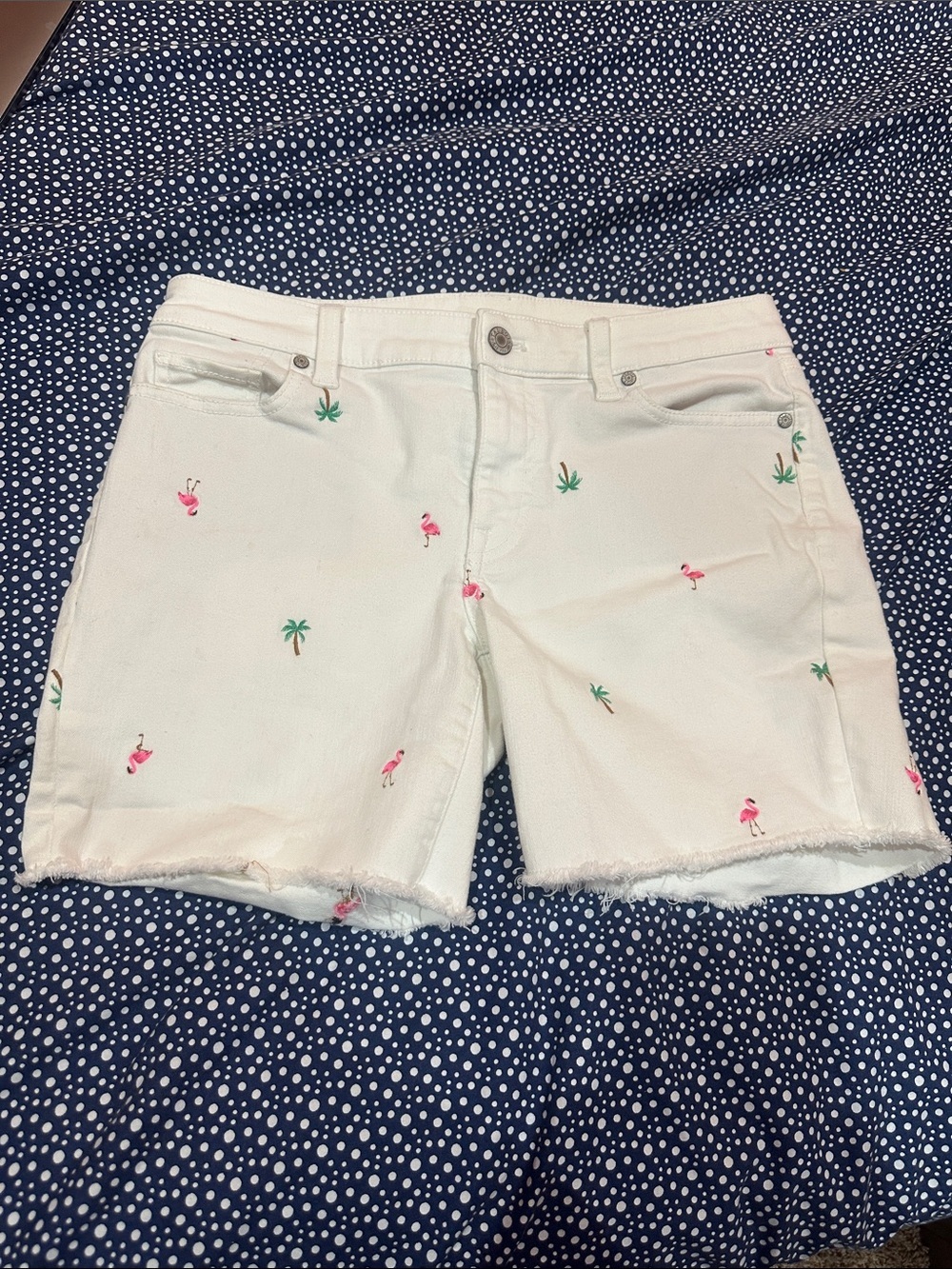 NEW Talbots White Embroidered Flamingo & Palm Denim Shorts size 4P